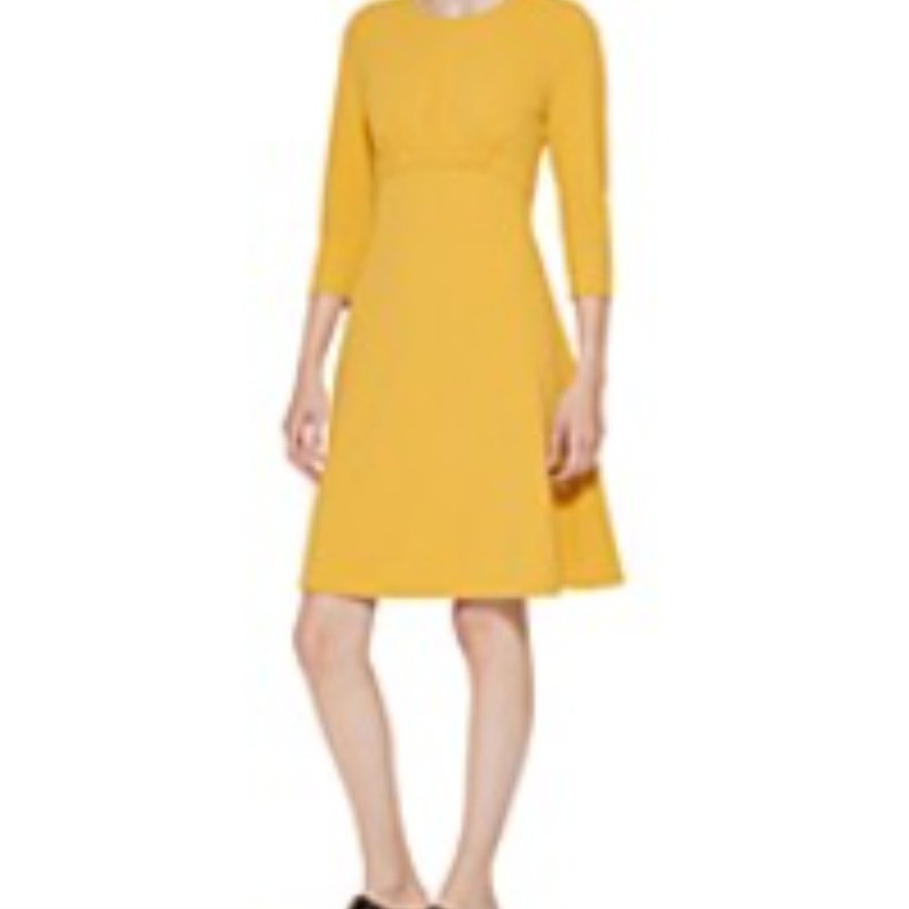 Calvin Klein Mustard Dress SZ 16 "3/4-Sleeve A-Line Dress Charming 3/4-sleeves